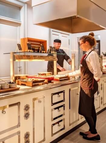 The restaurant offers delicious continental and Mediterranean cuisine.