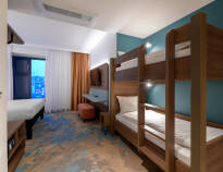 Large rooms with a bunk bed are offered for families.