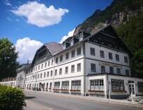 Landhotel Postgut is built in a rustic Alpine style.