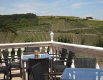 Nyt utsikten over vinmarkene fra terrassen og besøk en av de mange vingårdene i regionen.