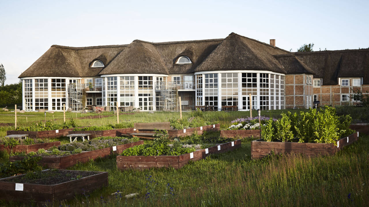 Hotellet har sin egen krydderurtehave og det største stråtag i Danmark.