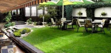 The hotel's patio is perfect for relaxing after the day's excursions.