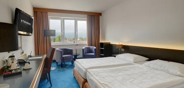 Komfortable, moderne Zimmer mit allem Notwendigen machen das Skycity Hotel Atrigon zu einer guten Wahl.