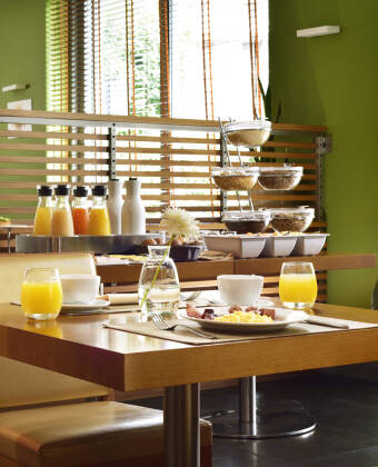 Dine at the stylish on-site restaurant with gluten-free and vegetarian options.
