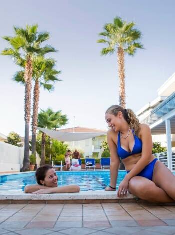 Outdoor pool offers a perfect place to unwind and cool off.