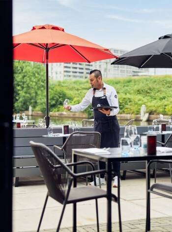The riverside terrace and bar provide a relaxing setting after a day of exploring.