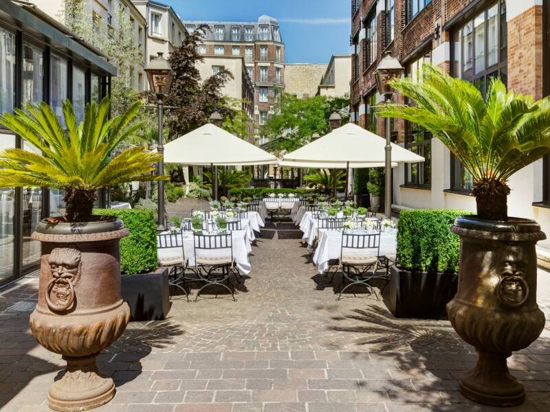 The hotel’s peaceful courtyard and garden set it apart from most Paris hotels—offering a quiet, green retreat right in the middle of the city.