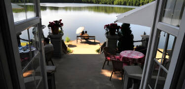 The hotel's lakeside terrace is a great place to relax.