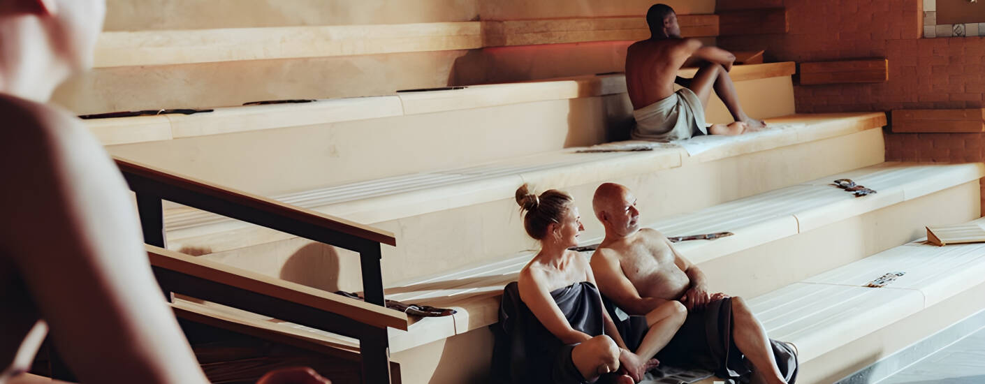Recharge in a vast sauna landscape featuring themed saunas, steam baths, and soothing relaxation lounges.
