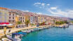 Just off the coast is a beautiful island landscape, where you can visit the beautiful island of Pag.