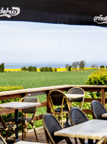 Von der Terrasse des Gasthauses aus können Sie das Meer und die umliegende Natur bei einer Erfrischung beobachten.