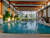 The hotel has a large wellness area with both indoor and outdoor pools and a sauna.