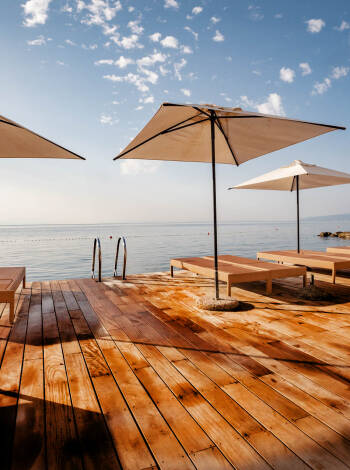 The hotel's private cement beach right on the Adriatic Sea.