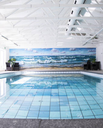 Der er gratis adgang til indendørs pool, sauna og fitnessrum