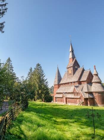 The Gustav-Adolf-Stabkirche, a unique landmark, is just a short stroll away.