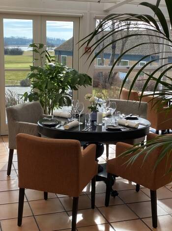 The hotel's restaurant offers an exceptional view over Stege Nor.
