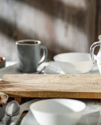 Restauranten serverer lækker, økologisk morgenmad.