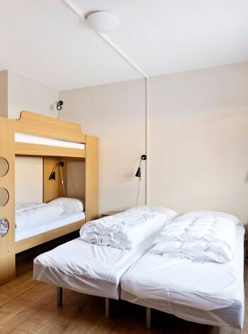 The apartments are furnished with up to two bedrooms with comfortable double beds and bunk beds.