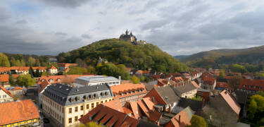 Den farverige by Wernigerode med slottet tronende øverst ligner et eventyr.