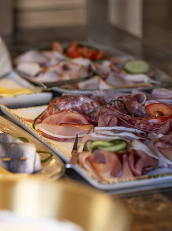 Breakfast is a varied buffet of Nordic favorites, cold cuts, fresh bread and wholesome options.