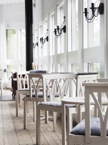 You can eat both inside the modern restaurant or outside on the sun terrace.