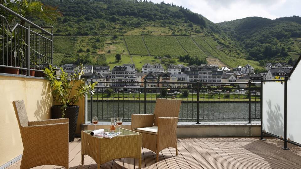 Vom Hotel haben Sie einen schönen Blick auf den Fluss, die Promenade und die umliegenden Weinberge.