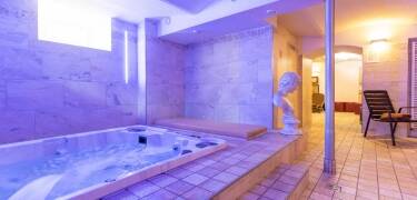 Koppla av i ett mysigt wellnessområde med inomhuspool och sauna.