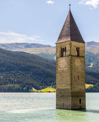 The sunken old bell tower in Reschensee is one of the region's great landmarks.