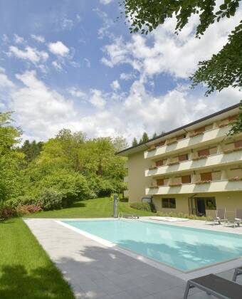 The hotel is in the northern Italian spa town of Comano Terme, surrounded by beautiful mountains, parks and UNESCO-listed areas.