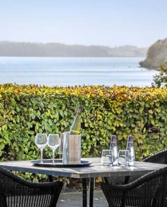 Enjoy the beautiful view of the water from the restaurant.