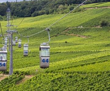 Die nahegelegene Seilbahn bringt Sie über die Weinberge hinauf zum Niederwalddenkmal.