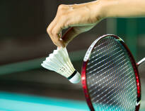 Ni kan spela tennis, badminton eller volleyball i den stora sporthallen