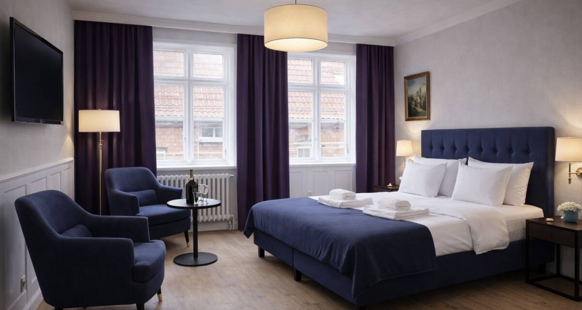 Suite med dobbeltseng og badeværelse