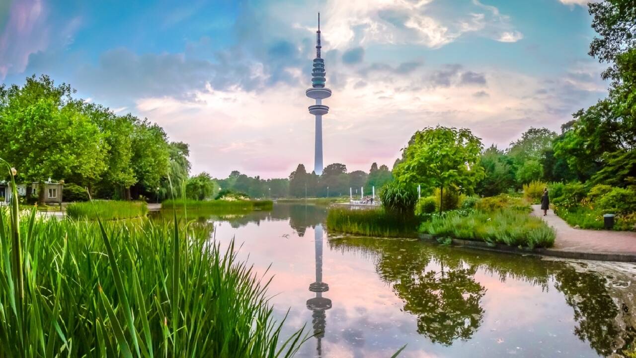 Ved Hamburgs høyeste bygning, Fjernsynstårnet, finner dere byens botaniske hage, som er en herlig grønn oase.