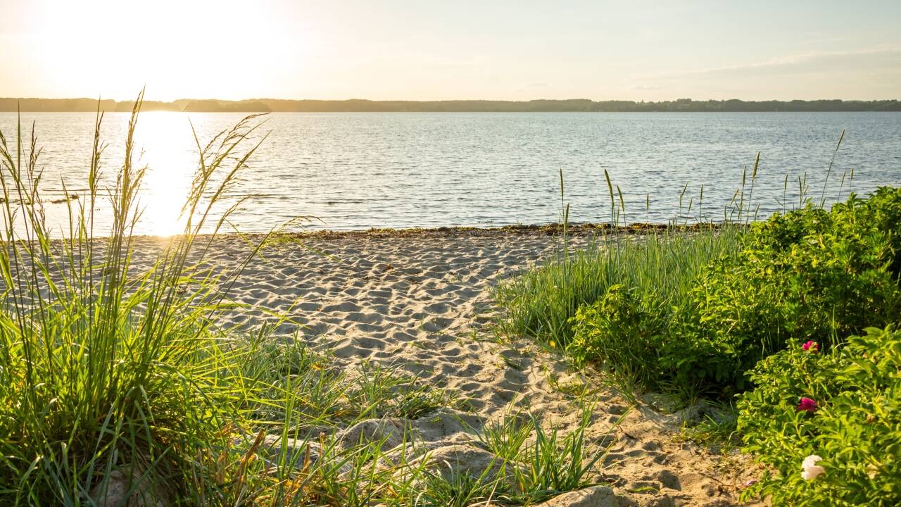 Stranden ligger rett utenfor døren og inviterer til lange turer langs vannkanten.