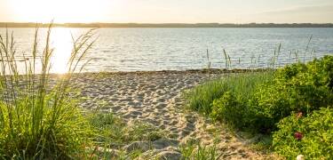 Stranden ligger rett utenfor døren og inviterer til lange turer langs vannkanten.