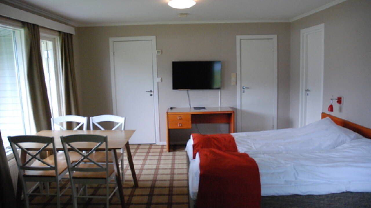 The motel rooms are bright with a modern décor, and they all have a small kitchenette.