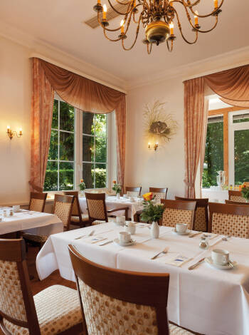 Hotellets restaurang har en mysig öppen spis och erbjuder en varm och inbjudande matupplevelse.