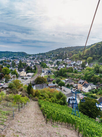 Mit Ihrer VRM-Ermäßigungskarte fahren Sie mit der Bopparder Sesselbahn auf den Vierseenblick und genießen den Panoramablick auf das Rheintal.