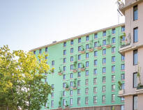 Hotellet ligger i det nybyggede kompleks, ’The Brick am Wienerberg’.