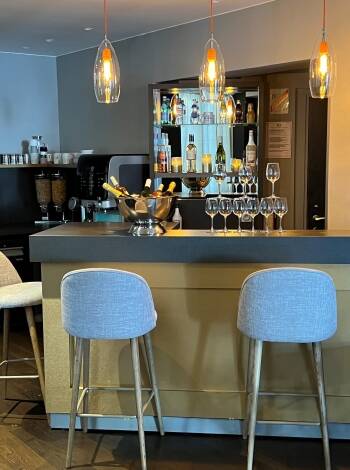 The bar serves excellent wines and cocktails.