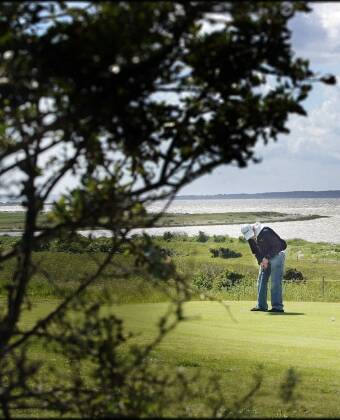 Lige ved siden af hotellet ligger Løgstør Golfklubs 18 hullers golfbane, som strækker sig helt ned til Limfjorden.