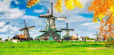 Åk på en dagstur och besök Keukenhof för att se blommande tulpanerna på våren eller kör till charmiga Zaanse Schans.