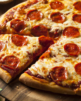 The hotel package includes a delicious pizza.