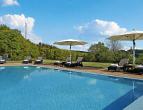 Relax in the large wellness & spa area with all-year heated outdoor pool .