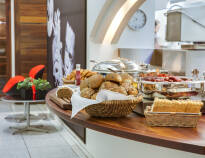 The hotel offers a delicious, varied breakfast before the day's exciting adventures.